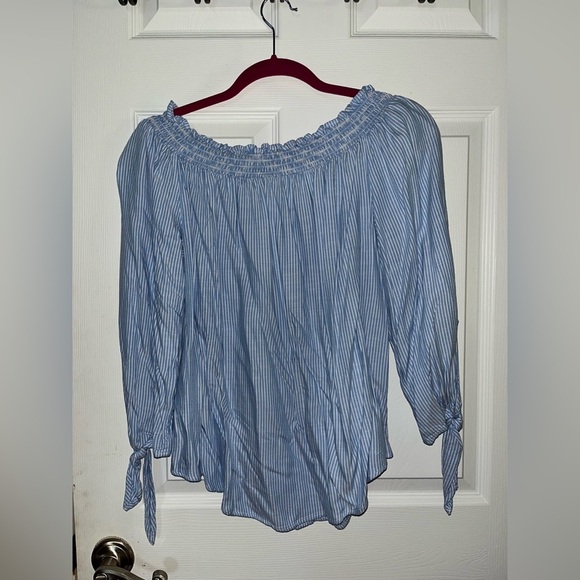 Tommy Hillfiger Off the Shoulder Blue Striped Women's Top Large - Picture 4 of 4